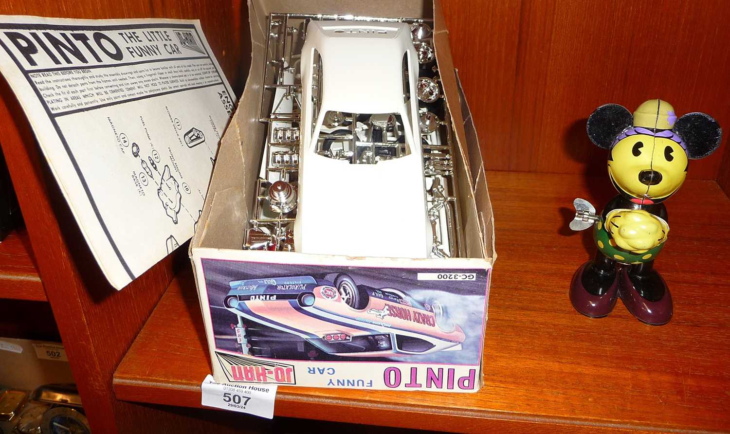 Pinto Johan Torrid Little Funny Car model kit in box, and a contemporary tinplate boxed Minnie - Image 3 of 4