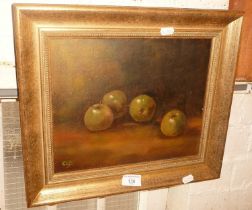 Small oil on board of still life with apples