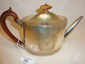 George III finely engraved silver teapot, hallmarked for London 1793, Henry Chawner, approx weight