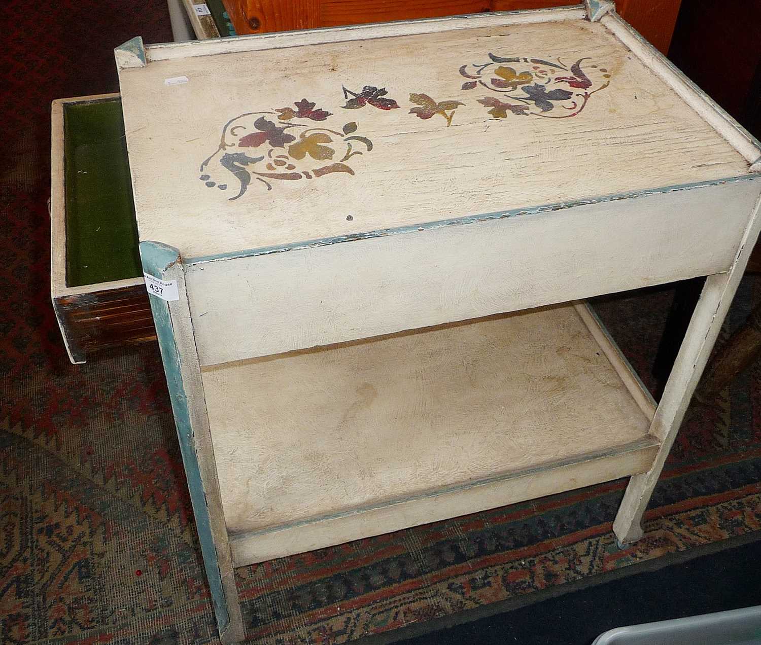 Painted and decorated two-tier tea trolley