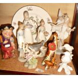 Melba ware Mr Punch toby jug, Lladro dancers, lady figure, bird, etc.