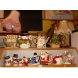 Collection of assorted novelty china teapots & cruets having a Christmas theme (14)