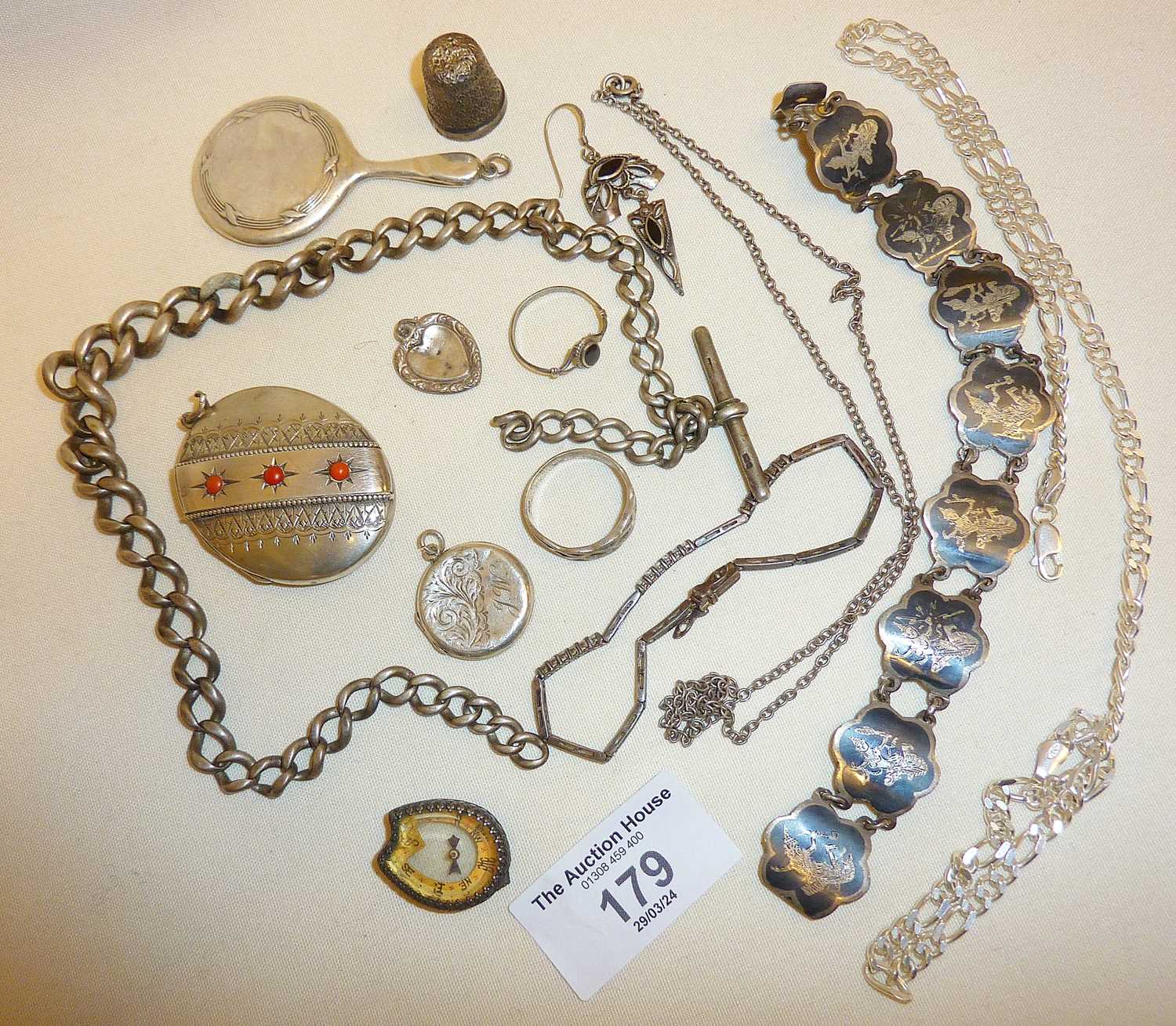 Silver jewellery, some antique, inc. an albert watch chain & compass fob (missing loop) - Image 4 of 4
