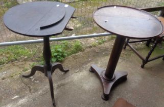 Two 19th c. wine tables, one tripod, one on barrel turned support on platform base (A/F)