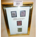 QV collection of four early stamps (framed)