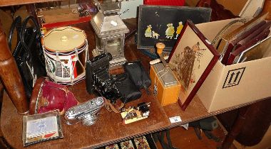 Miscellaneous items including Kershaw Penguin camera, three other cameras, a drum ice bucket and