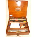 Reeves & Sons, Edwardian wooden watercolour paint box, with drawer under containing mixing palette