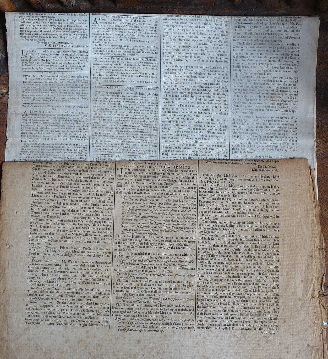 1758 issue of The Northampton Mercury newspaper and a 1779 Morning Post and Advertiser - Image 4 of 6