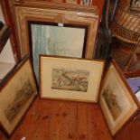 Three Alken sporting prints and a colour print of a tall ship