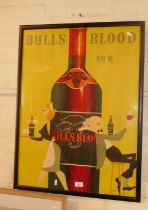 Colour litho poster advertising "Bulls Blood wine for 10/6", designed Gyozo Szilas (1921-1998), c.