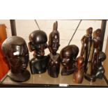 Collection of eight carved African hardwood figures