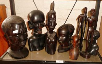 Collection of eight carved African hardwood figures