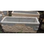 Two stonework rectangular garden planters