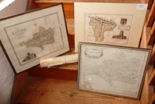 A Robert Morden map of Dorsetshire, 14" x 17" centre crease (some water marks), and another map of