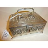 Indian silver casket with figural and jungle scenes, Lucknow, c. 1900, approx. 12cm long and 6.5cm