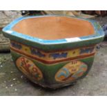 Oriental glazed stoneware hexagonal pot