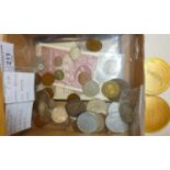 Old coins and medallions, some silver