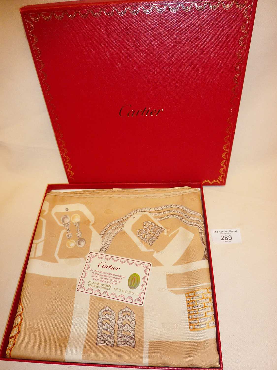 Authentic Cartier silk scarf in box with warranty card. All in an excellent condition, with a - Image 6 of 6