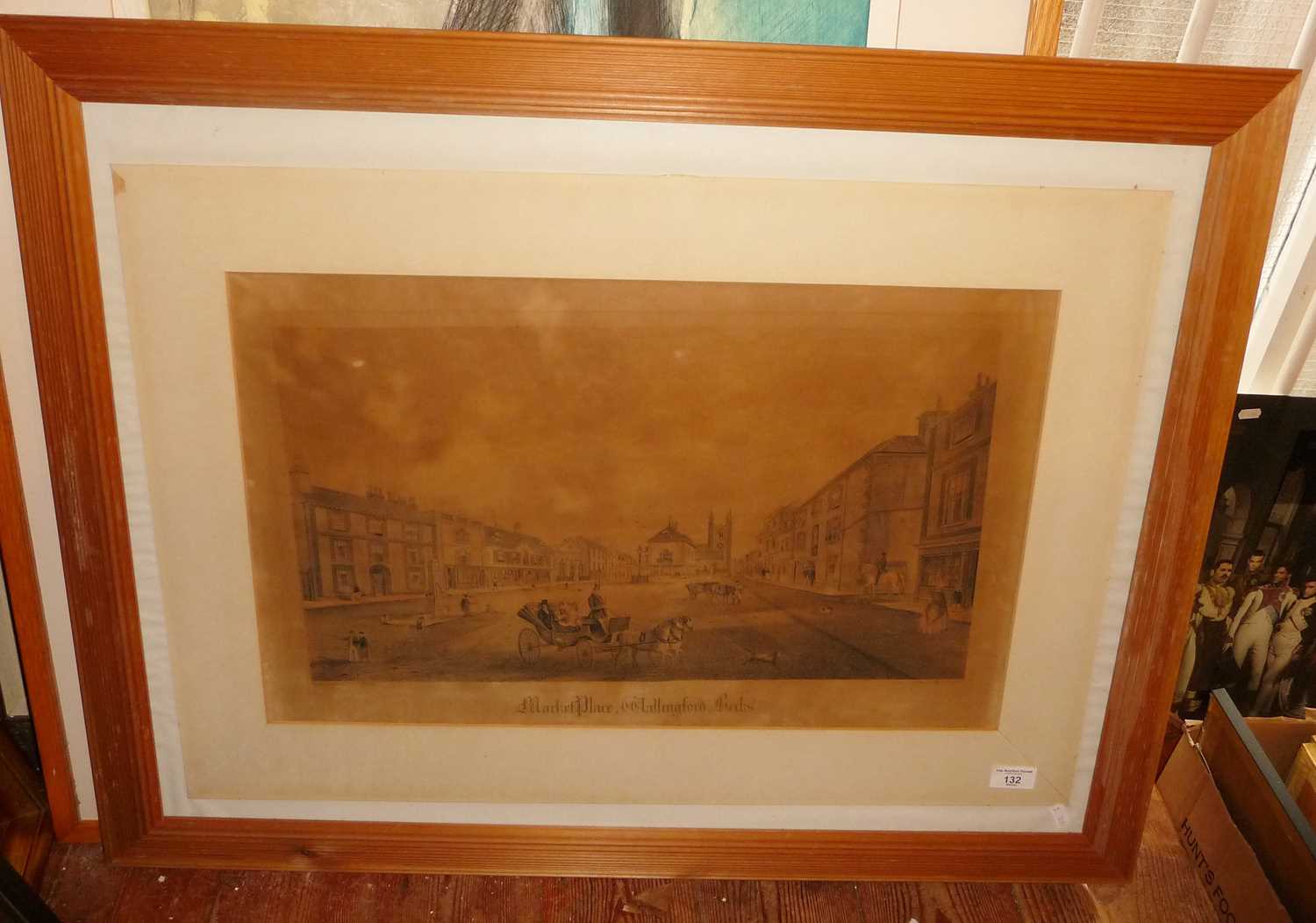Large 19th c. engraving of Market Place, Wallingford