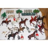 Diecast hunting figures, some Britains, inc. 10 hounds