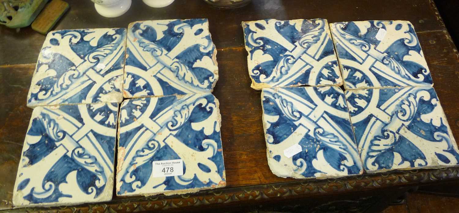Set of 8 hand-painted 16th c. Portuguese tiles