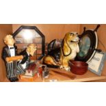 Novelty resin figures of wine waiters for holding wine bottles & corkscrew, large pottery dog