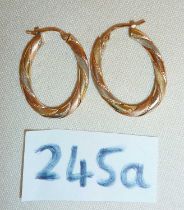 18ct tri-colour gold hoop earrings, approx. 1.5g