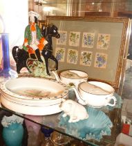 Nursery Ware alphabet dish, two invalid cups, a Belleek china pig (black backstamp), a Staffordshire