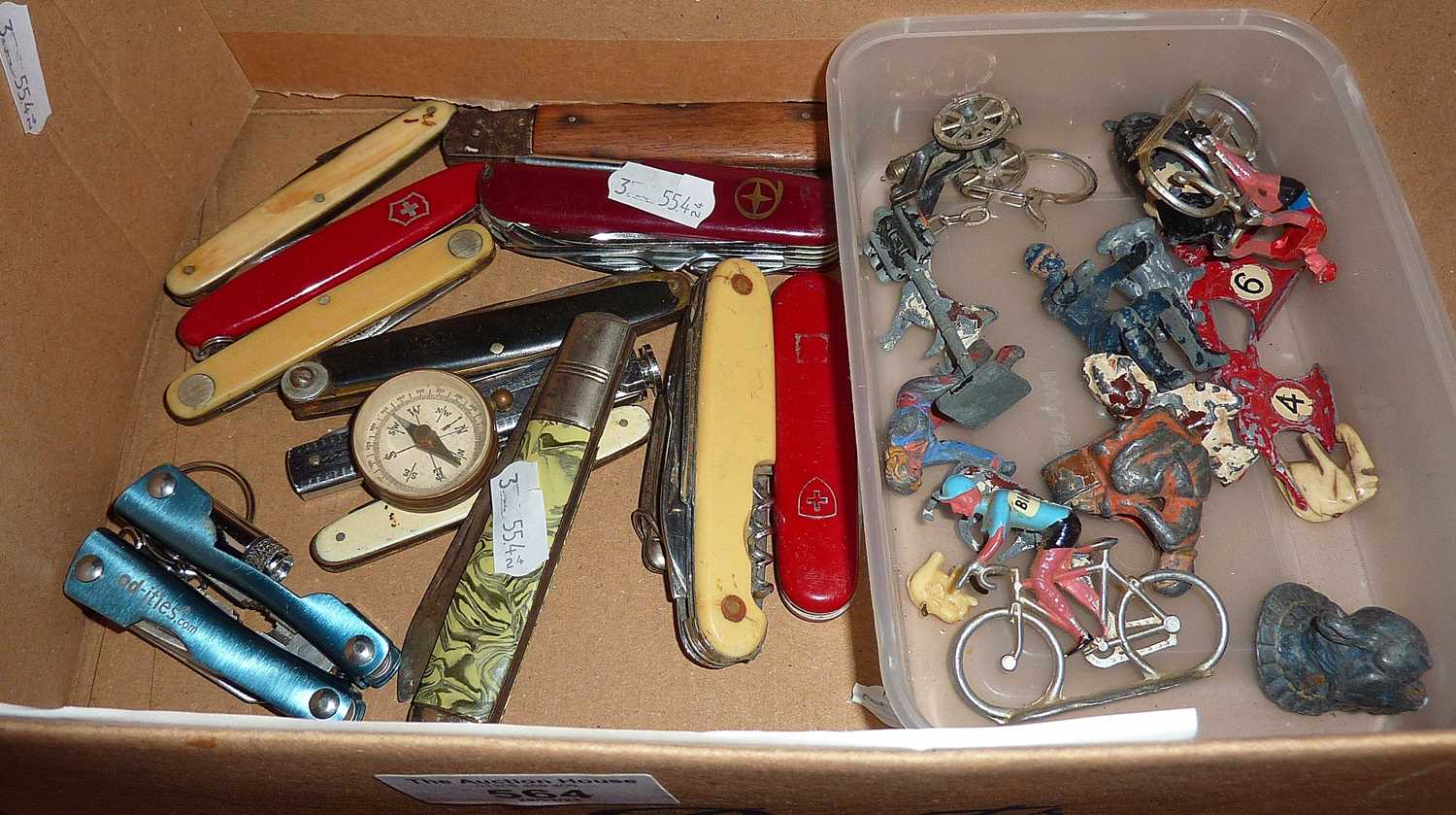 Assorted penknives, pocket knives & metal figures (please note that these items cannot be posted