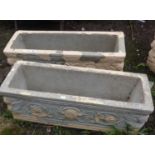 Two stonework rectangular garden planters