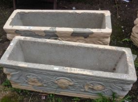 Two stonework rectangular garden planters