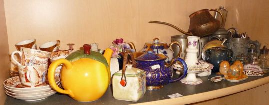 Assorted china & metalware etc (one shelf)