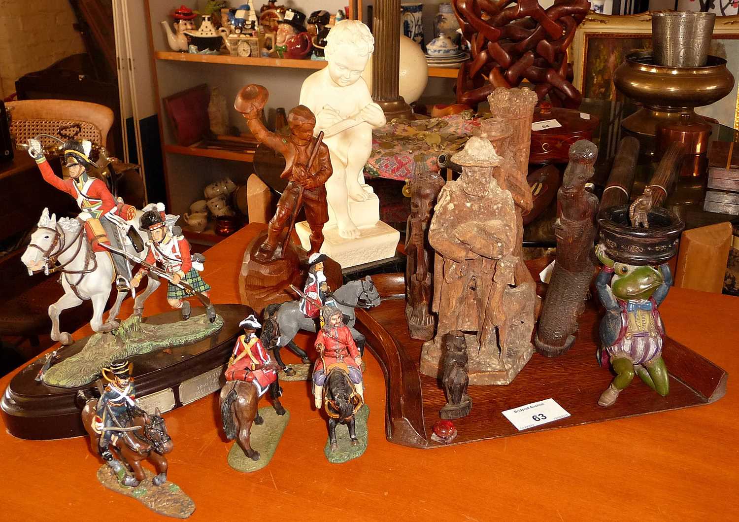 Collection of assorted metal & wooden figures figures including Del Prado mounted soldiers & - Image 2 of 2