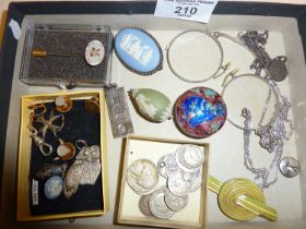 Vintage Wedgwood jewellery, other jewellery and old coins - some silver