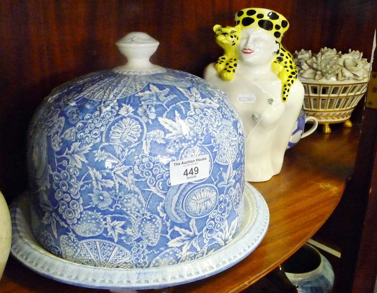 Large Blakeney Provence blue and white cheese dome, Northwood carnival glass dish, Swineside - Image 3 of 4