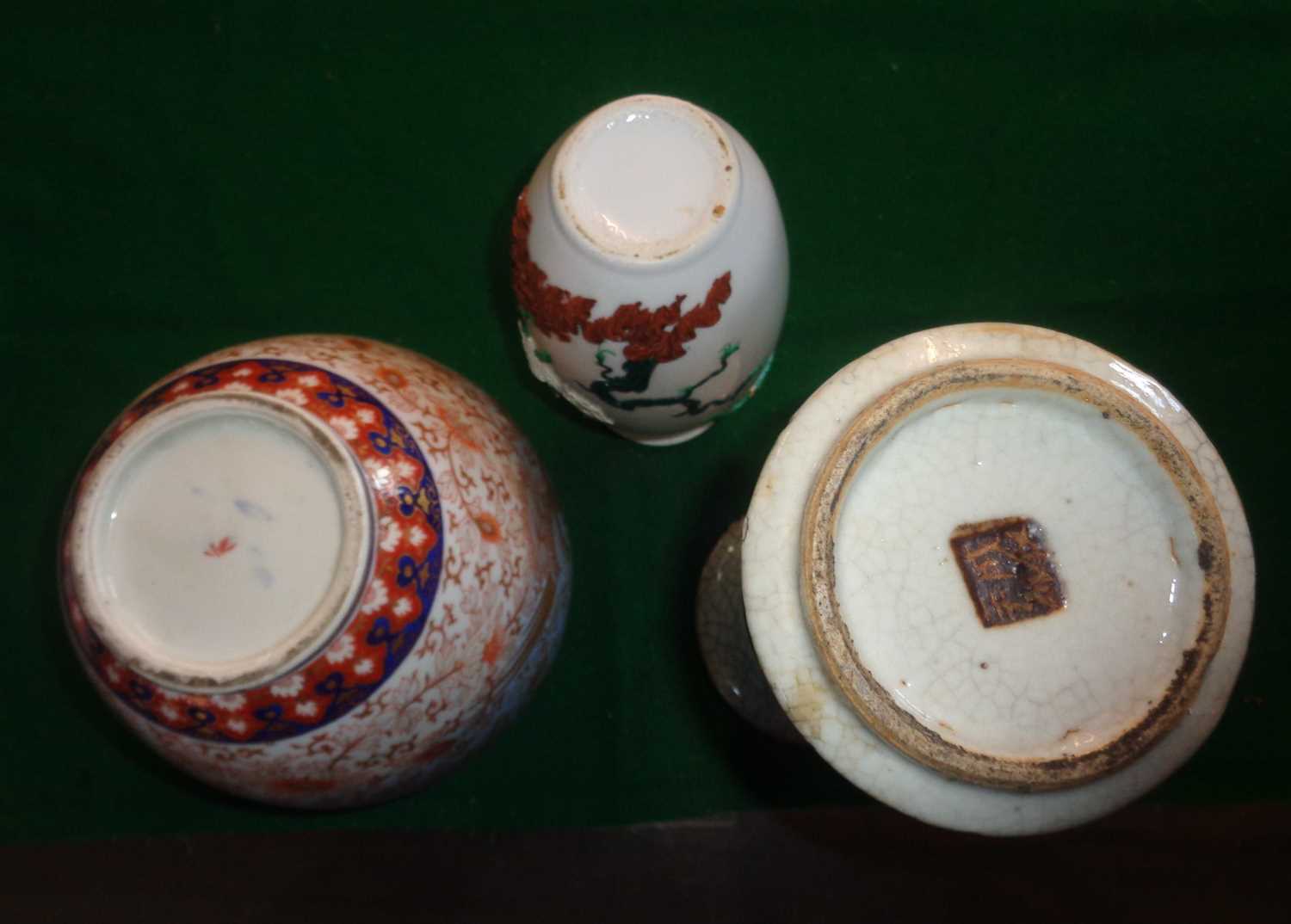 Antique Chinese white vase with overlaid decoration of trees and cranes, together with a Chinese - Image 4 of 7