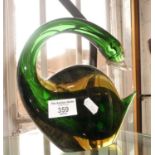 Murano green glass stylised swan figure