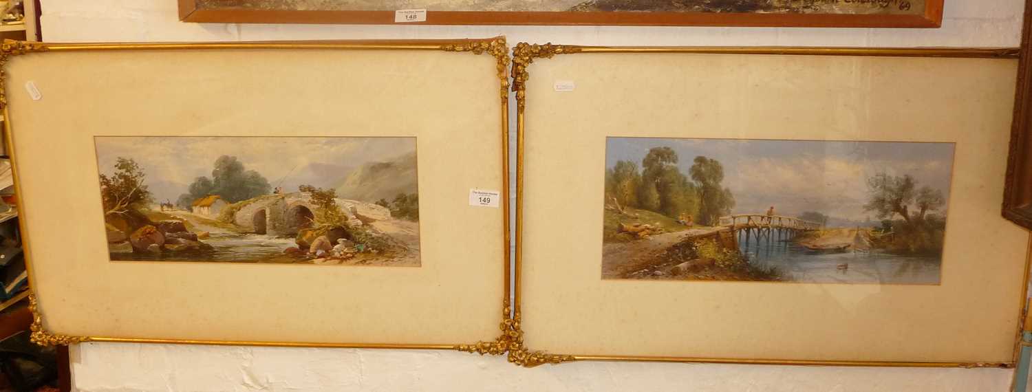 Pair of colour prints after Rowbotham of river scenes with fishermen - Image 2 of 2