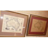 Two engraved maps of Australia, one after Sidney Hall, both framed