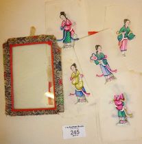 Quantity of Chinese rice paper pitch paintings of ladies, approx. 11cm high (some damaged)