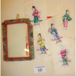 Quantity of Chinese rice paper pitch paintings of ladies, approx. 11cm high (some damaged)