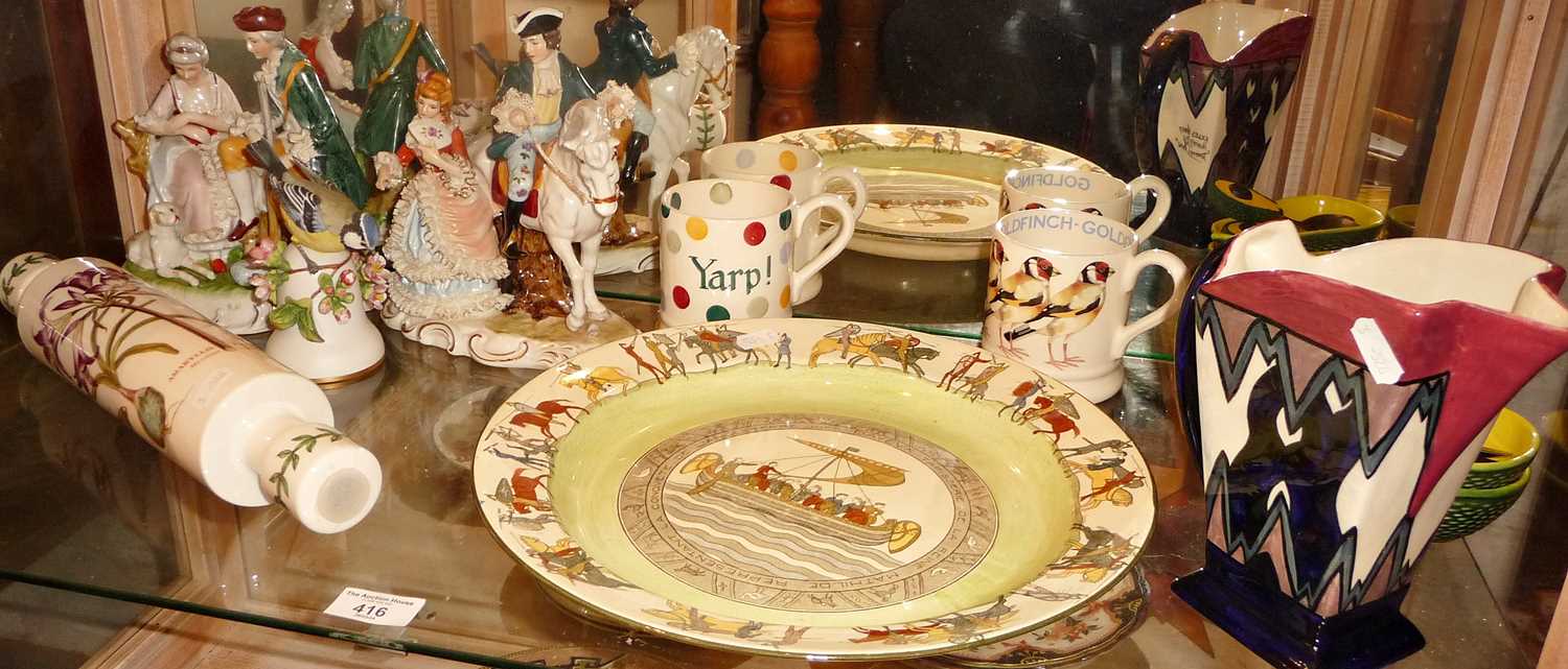 Royal Doulton seriesware Bayeux tapestry charger plate, a Portmeirion rolling pin and other china