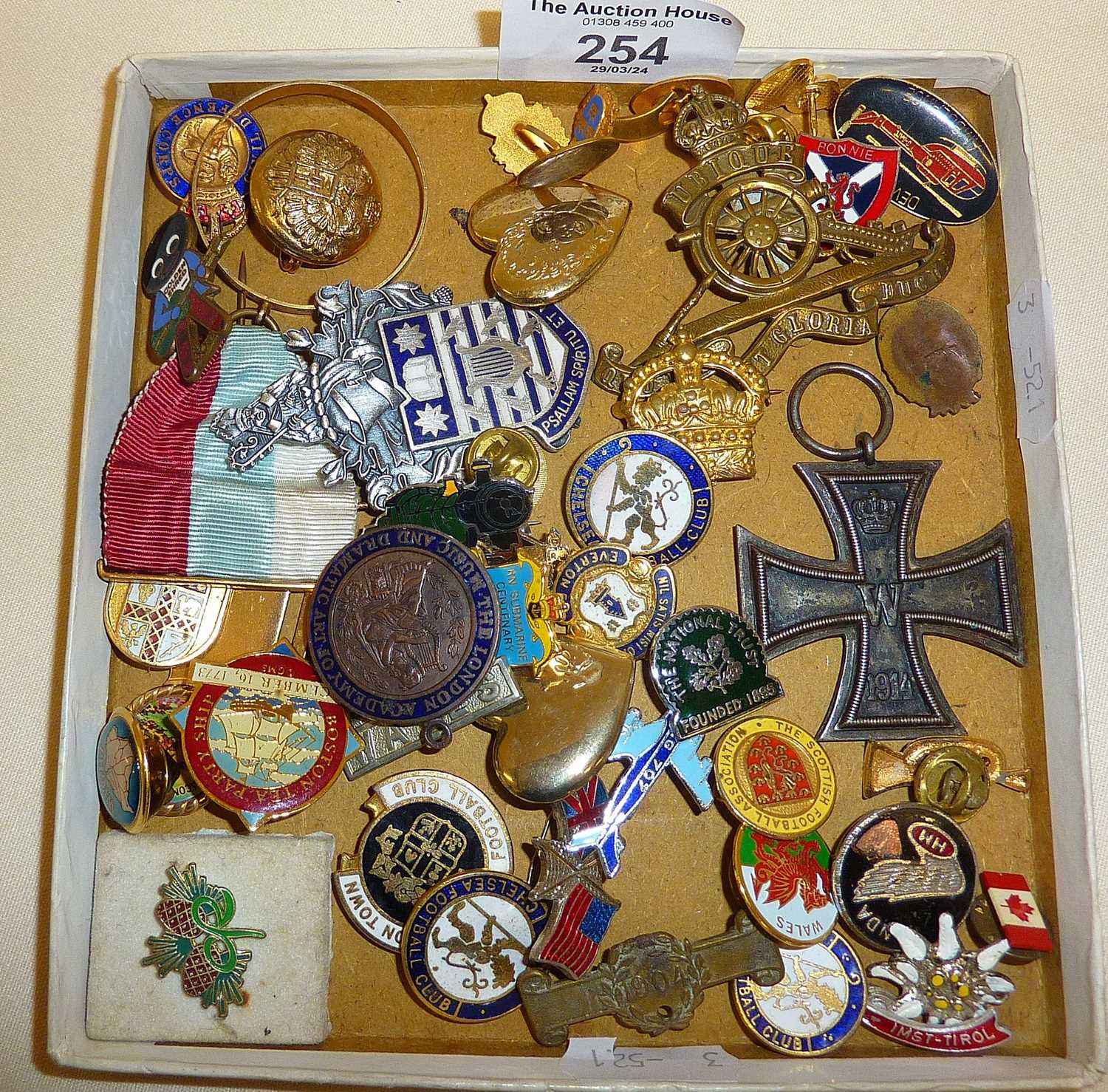 Vintage enamel and other badges, inc. a German Iron Cross medal