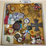 Vintage enamel and other badges, inc. a German Iron Cross medal