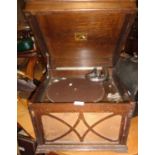 HMV oak cabinet wind-up gramophone