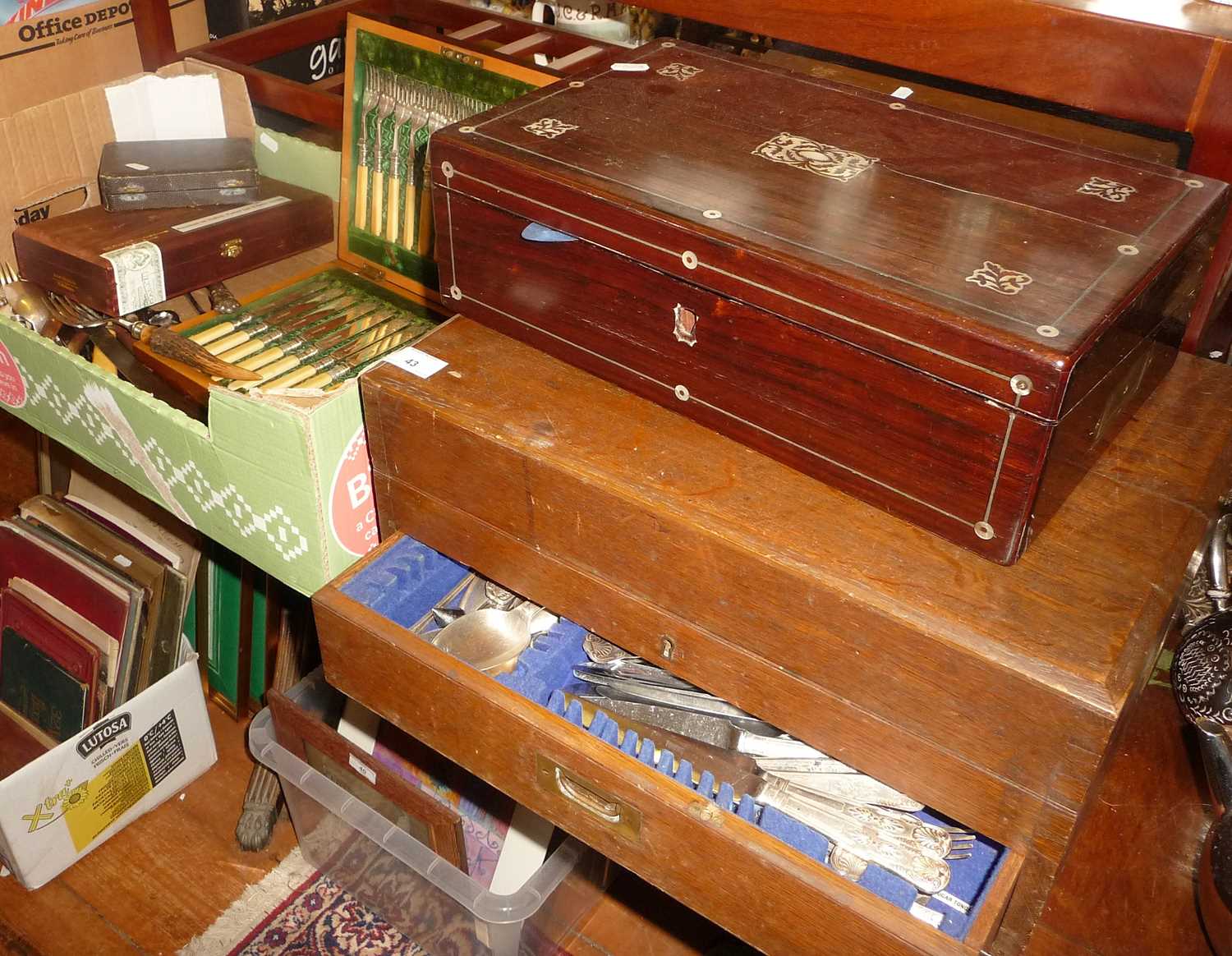 Large quantity of assorted cutlery including Edwardian oak canteen with drawer of Kings pattern - Image 2 of 2