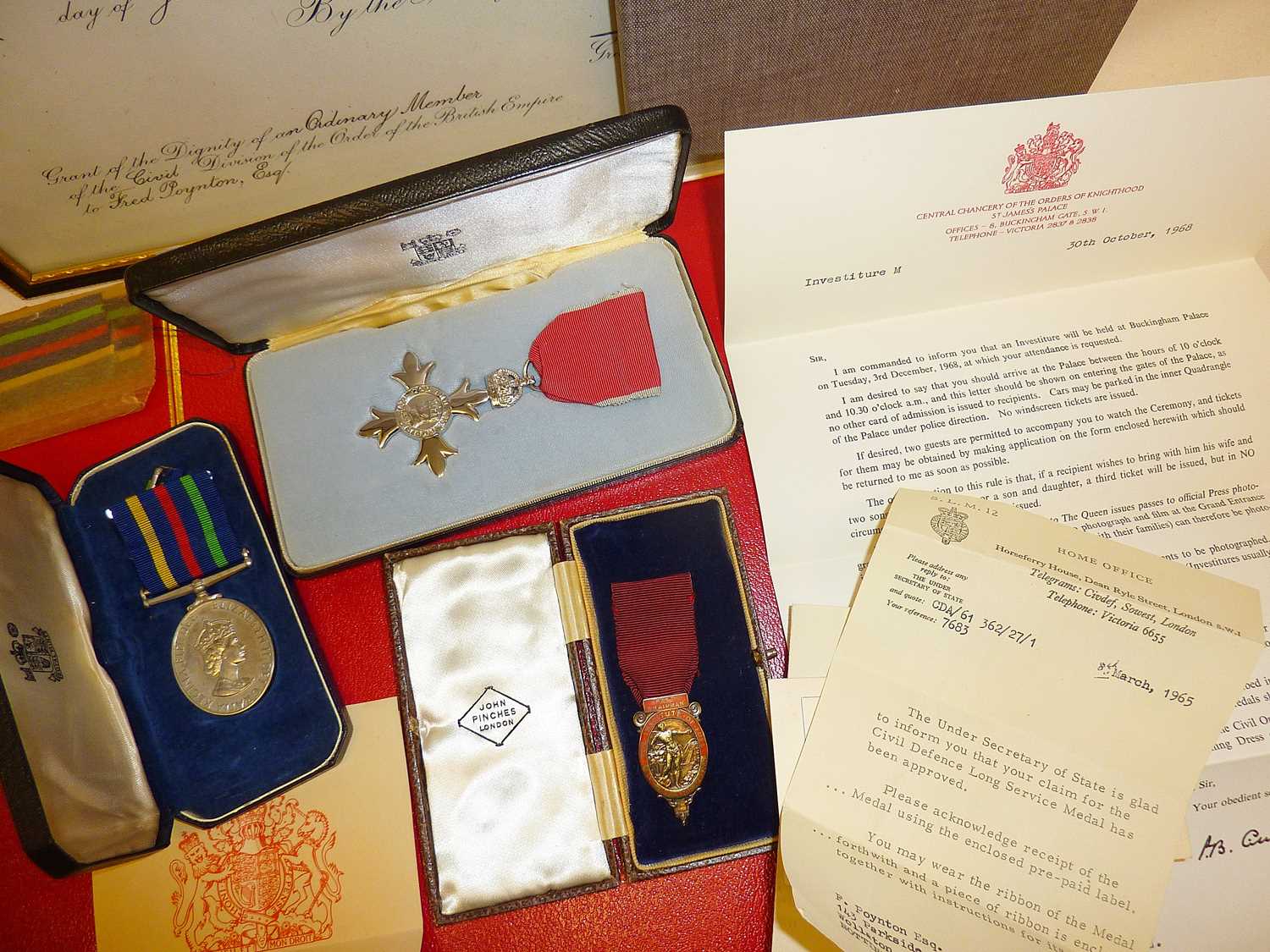 MBE medal in case, ERII Civil Defence Long Service medal and documents and ephemera relating to an - Image 2 of 6