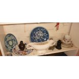 Two Japanese blue & white plates and other china