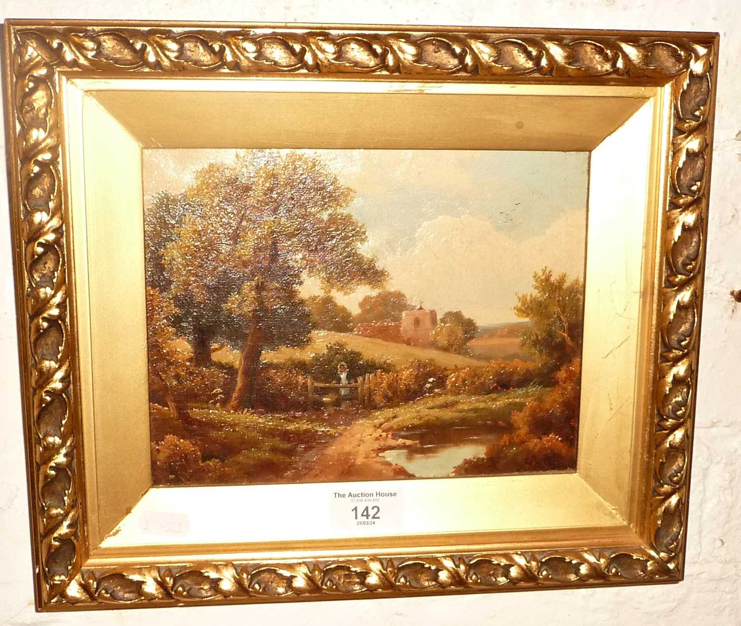 Small Victorian oil on canvas of a rural landscape, 11" x 13" inc. frame - Image 2 of 2