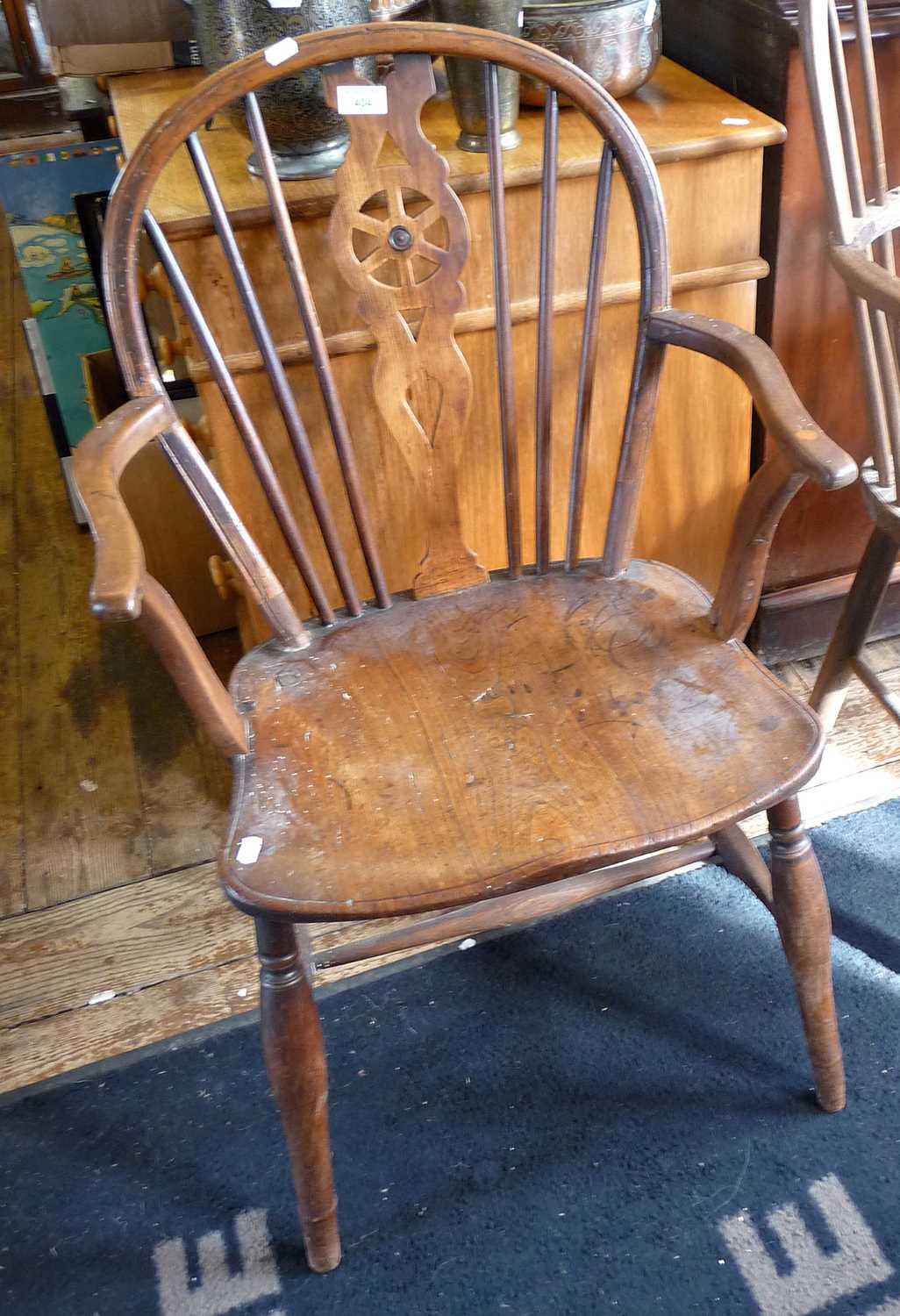 19th c. wheelback ash and elm kitchen armchairs - Image 2 of 2